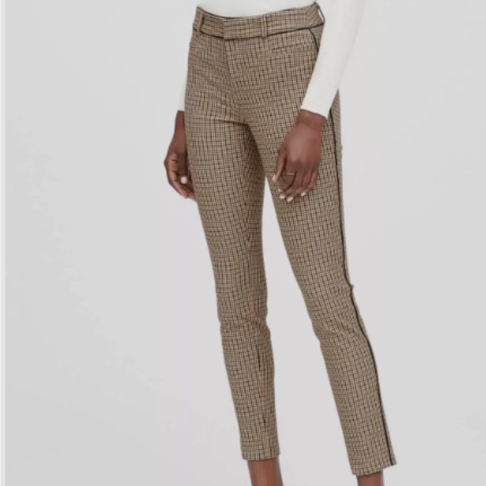 Banana Republic Modern Sloan Skinny Fit Plaid Pants with Black Piping, Size 4L